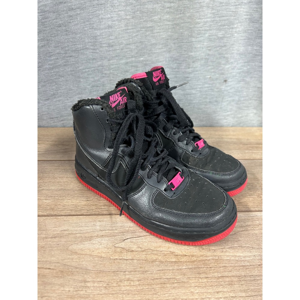 Nike Air Force 1 High Black Pink Fleece Lined GS Sneakers 807627-006 Size 5Y